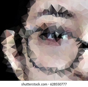Low poly abstract illustration of brown eye with glasses. Vector art.