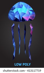 Low poly abstract image of jellyfish. Modern poster. Polygonal art. Vector graphics 