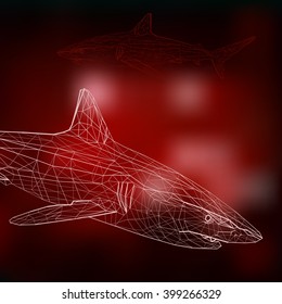 Low poly abstract linear geometric shark vector illustration arranged on the dark red sea background