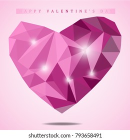 Low poly abstract pink heart 3d illustration on white background. Love concept.Valentine's day concept.