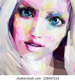 Low poly abstract portrait of the blonde with blue eyes