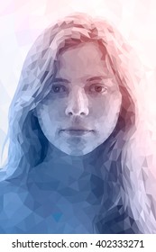 Low poly abstract portrait of young woman. Gradient Rose Quartz - Serenity. Abstract polygonal illustration.