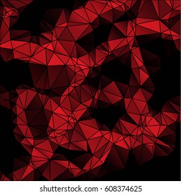 Low poly abstract red and black background consisting of triangles. Vector art.