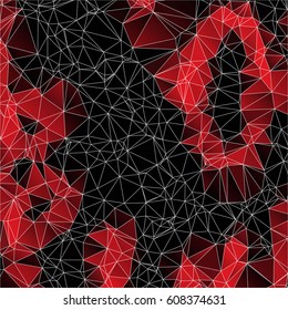 Low poly abstract red and black background consisting of triangles. Vector art.