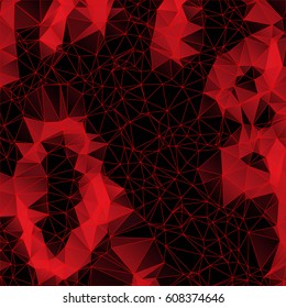 Low poly abstract red and black background consisting of triangles. Vector art.
