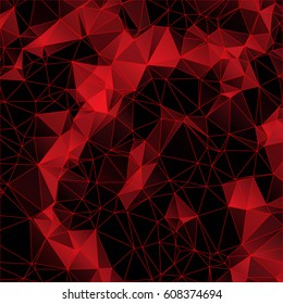 Low poly abstract red and black background consisting of triangles. Vector art.