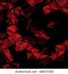 Low poly abstract red and black background consisting of triangles. Vector art.