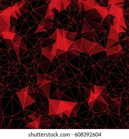 Low poly abstract red and black background consisting of triangles. Vector art.