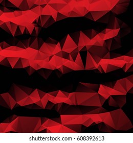 Low poly abstract red and black background consisting of triangles. Vector art.