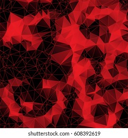 Low poly abstract red and black background consisting of triangles. Vector art.