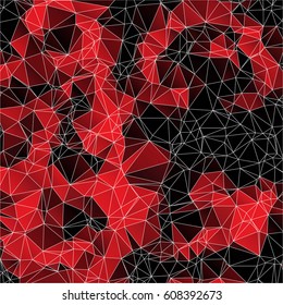 Low poly abstract red and black background consisting of triangles. Vector art.