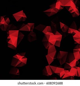 Low poly abstract red and black background consisting of triangles. Vector art.