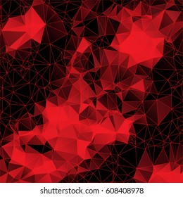Low poly abstract red and black background consisting of triangles. Vector art.