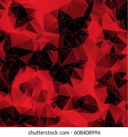 Low poly abstract red and black background consisting of triangles. Vector art.