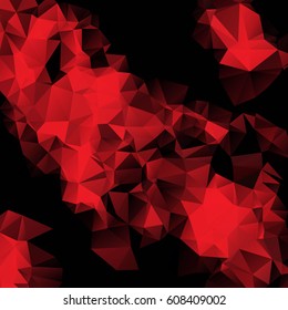 Low poly abstract red and black background consisting of triangles. Vector art.