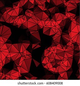 Low poly abstract red and black background consisting of triangles. Vector art.