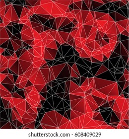 Low poly abstract red and black background consisting of triangles. Vector art.