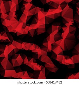 Low poly abstract red and black background consisting of triangles. Vector art.