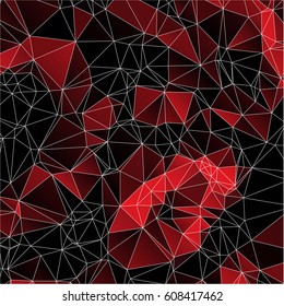 Low poly abstract red and black background consisting of triangles. Vector art.