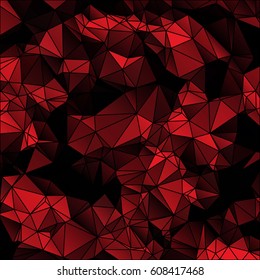 Low poly abstract red and black background consisting of triangles. Vector art.