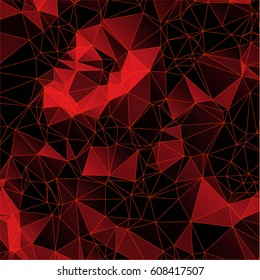 Low poly abstract red and black background consisting of triangles. Vector art.