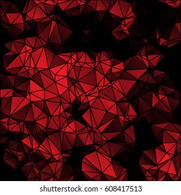 Low poly abstract red and black background consisting of triangles. Vector art.