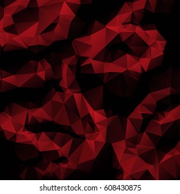 Low poly abstract red and black background consisting of triangles. Vector art.