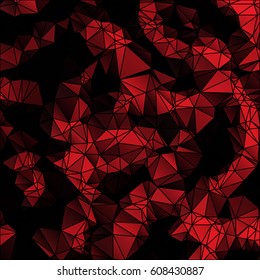 Low poly abstract red and black background consisting of triangles. Vector art.