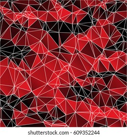 Low poly abstract red and black background consisting of triangles. Vector art.