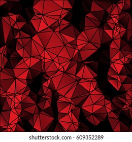 Low poly abstract red and black background consisting of triangles. Vector art.