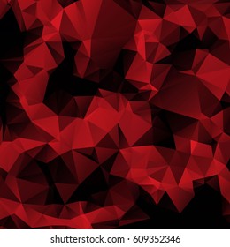 Low poly abstract red and black background consisting of triangles. Vector art.