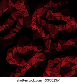 Low poly abstract red and black background consisting of triangles. Vector art.