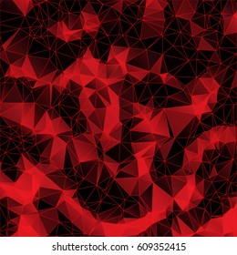 Low poly abstract red and black background consisting of triangles. Vector art.