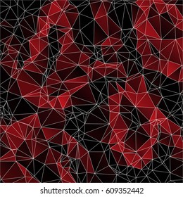 Low poly abstract red and black background consisting of triangles. Vector art.