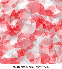 Low poly abstract red and white background consisting of triangles. Vector art.