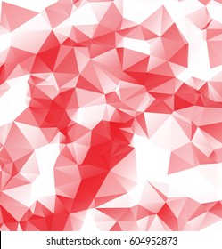 Low poly abstract red and white background consisting of triangles. Vector art.
