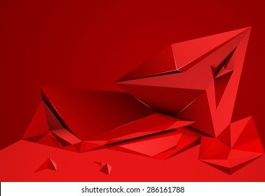 Low poly abstract shape red color vector background