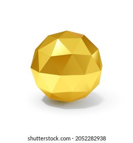 Low Poly Abstract Spherical Object, Shining Gemstone Design Element, Geometric Yellow Spherical Ball with Shadow Effect on White Background