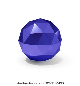 Low Poly Abstract Spherical Object, Shining Gemstone Design Element, Geometric Blue Spherical Ball with Shadow Effect on White Background