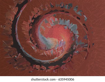 Low poly abstract spiral graphic in dark red orange brown color tone
