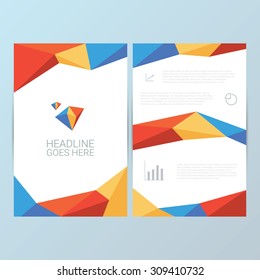 Low poly abstract vector background. Report cover template. Infographics presentation layout with graphs and charts. Eps10 vector illustration.