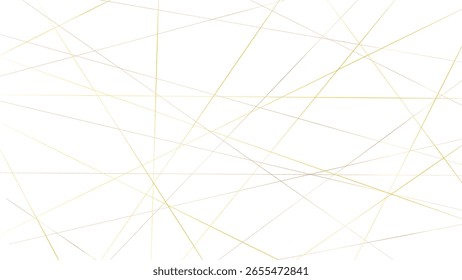 Vetor de fundo branco e linhas douradas abstratas polinomiais baixas. Plano de fundo de padrão de linha aleatório. Linhas caóticas aleatórias abstrato padrão geométrico vetor fundo.	
