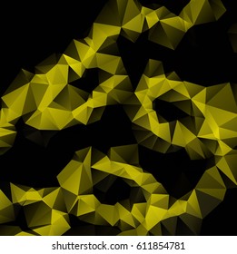 Low poly abstract yellow and black background consisting of triangles. Vector art.