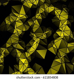 Low poly abstract yellow and black background consisting of triangles. Vector art.