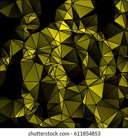 Low poly abstract yellow and black background consisting of triangles. Vector art.