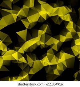 Low poly abstract yellow and black background consisting of triangles. Vector art.