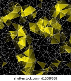 Low poly abstract yellow and black background consisting of triangles. Vector art.