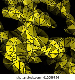 Low poly abstract yellow and black background consisting of triangles. Vector art.