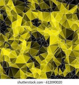Low poly abstract yellow and black background consisting of triangles. Vector art.