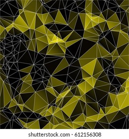 Low poly abstract yellow and black background consisting of triangles. Vector art.